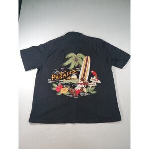 Disney MensXL Black Shirt Mickey In Paradise Hawaiian Embroidered Button Up